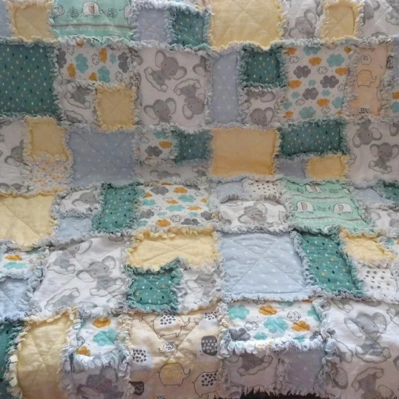 Flannel Rag Quilt With Batting, 50 X 44, Baby Elephant Scrappy Rag Quilt Throw - Picture 9 of 10